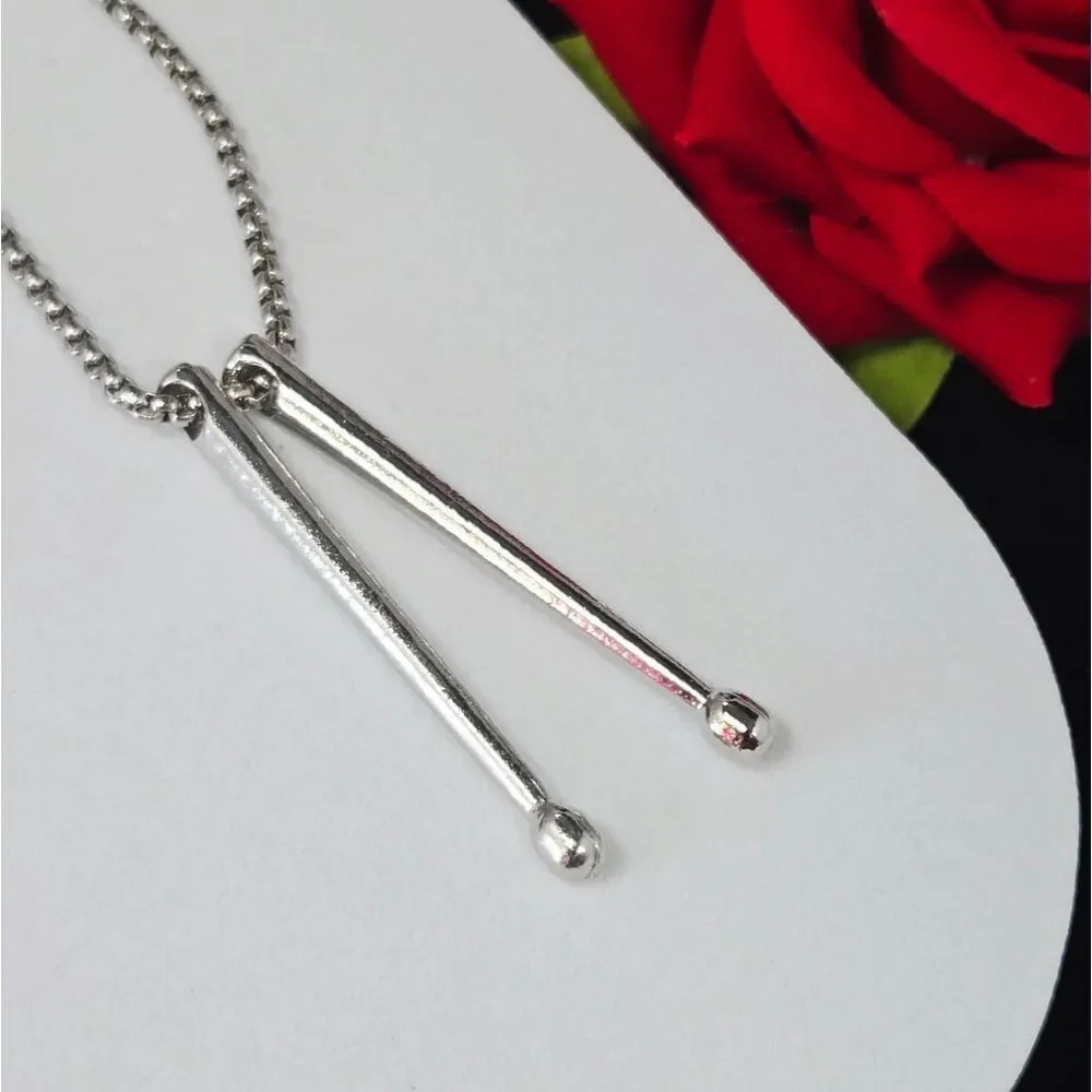 Drumstick Pendant Necklace Stainless Steel Chain Drummer Music Gift Rock & Roll